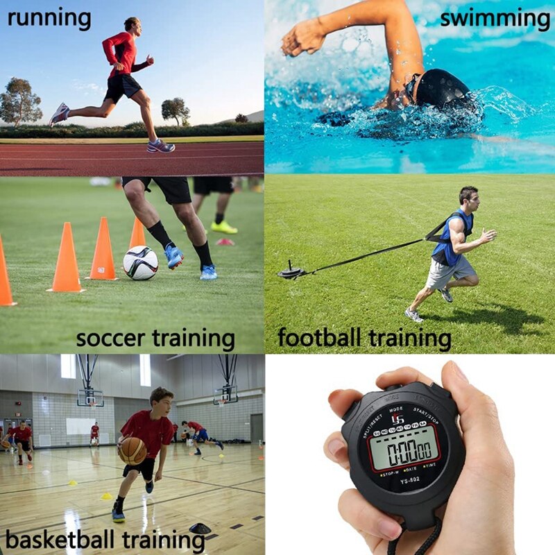 Sports Stopwatch Timer Lap Split Digital Stopwatch With Clock Calendar Alarm, Shockproof Stopwatch