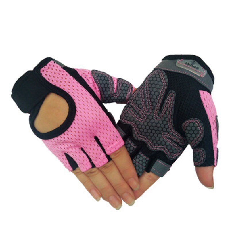 Guantes deportivos de medio dedo para hombre y mujer, manoplas de muñeca para entrenamiento, resistencia antideslizante, levantamiento de pesas, 1 par: Pink / S