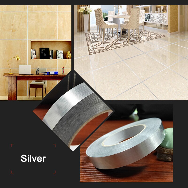 Ceramic Tile Mildewproof Gap Tape Tile Gap Sealing Tape Waterproof Foil Strip Silver Golden Rims C1: silver M