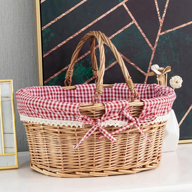 Wicker Picnic Basket With Handle,Willow Flower Girl - View #2