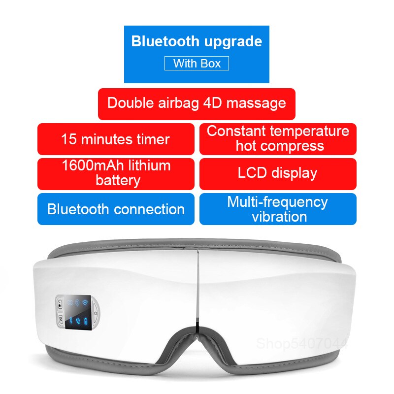 4D Bluetooth Smart Airbag Trillingen Elektrische Eye Massager Eye Care Verwarming Muziek Vermoeidheid Verlicht Donkere Kringen Instrument: Default Title