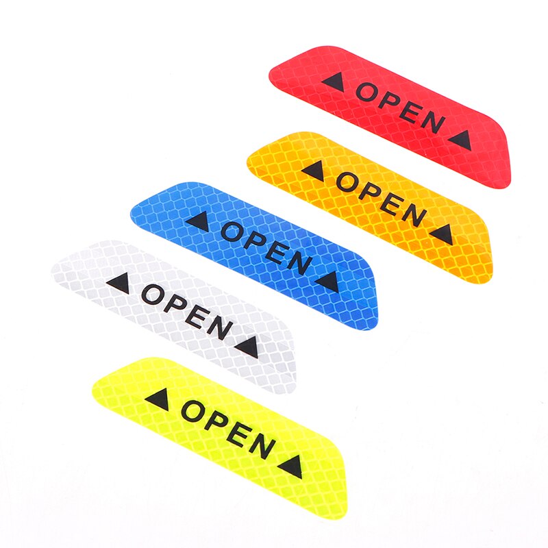 4pcs/set Car Door Stickers Safety Warning Reflective Signs OPEN Rainy And Foggy Reminder High Reflective Stickers
