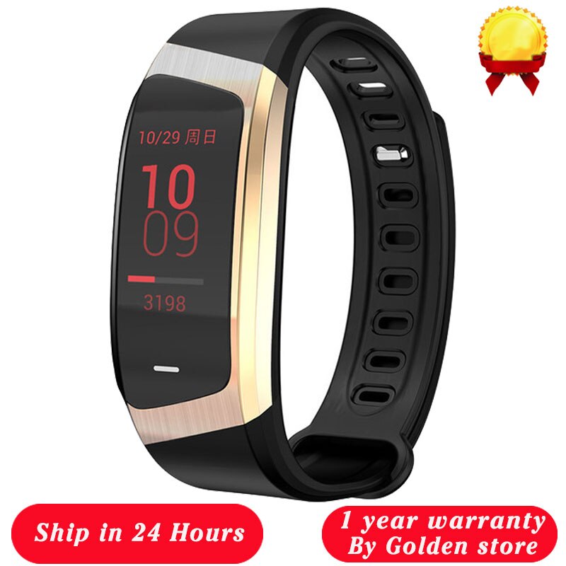 E18 smart band farve berøringsskærm tryk pulsmåler sport armbånd  ip67 vandtæt fitness tracker smart armbånd: Sort guld