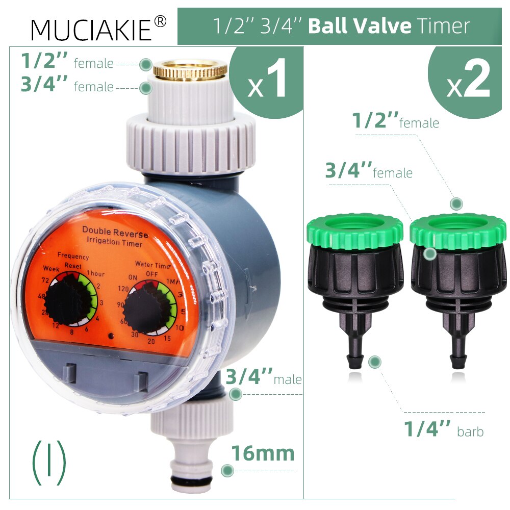 Ball Valve Garden Water Hose Timer w Coupling Adapter for 1/4 1/2 3/4'' Tap Outdoor Waterproof Smart Home Irrigation Controller: I