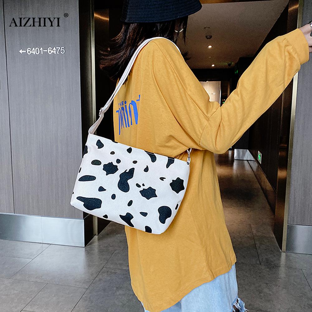Populär enkel kvinnlig daglig väska kvinnor komjölkmönster crossbody väska kvinnlig canvas resor daglig axelpåse