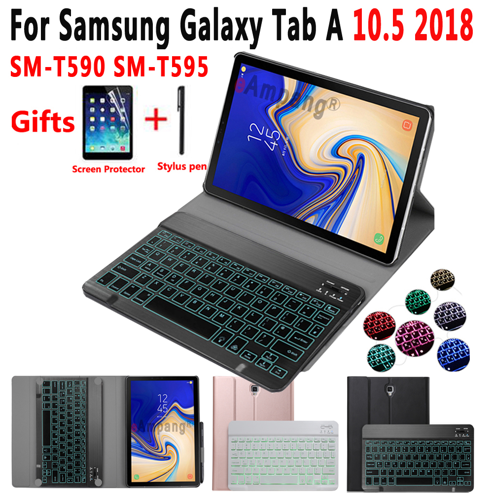 Tablet Keyboard Case for Samsung Galaxy Tab A 10.5 SM-T590 SM-T595 - Leather Cover with Bluetooth Keyboard & Stylus