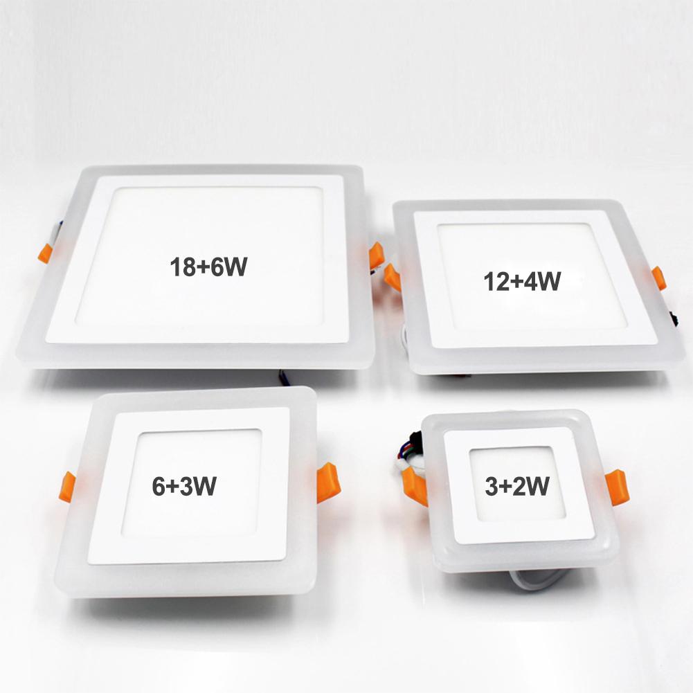 Led rund firkantet dobbelt farve led panel lys 5w 9w 16w 24w dobbelt farve akryl forsænket loft panel ned til indendørs kontor