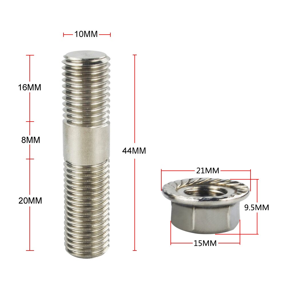 Pqy-10 Pcs 10 Mm Rvs Uitlaat Studs & Gekarteld Noten M10x1.25 Stud Conversie Tall Lug Bouten Schroef adapter Kit