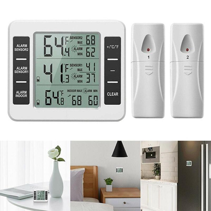 Wireless Digital Audible Alarm Refrigerator Thermometer Cold Storage Thermometer with 2pcs Sensor For Indoor & Outdoor