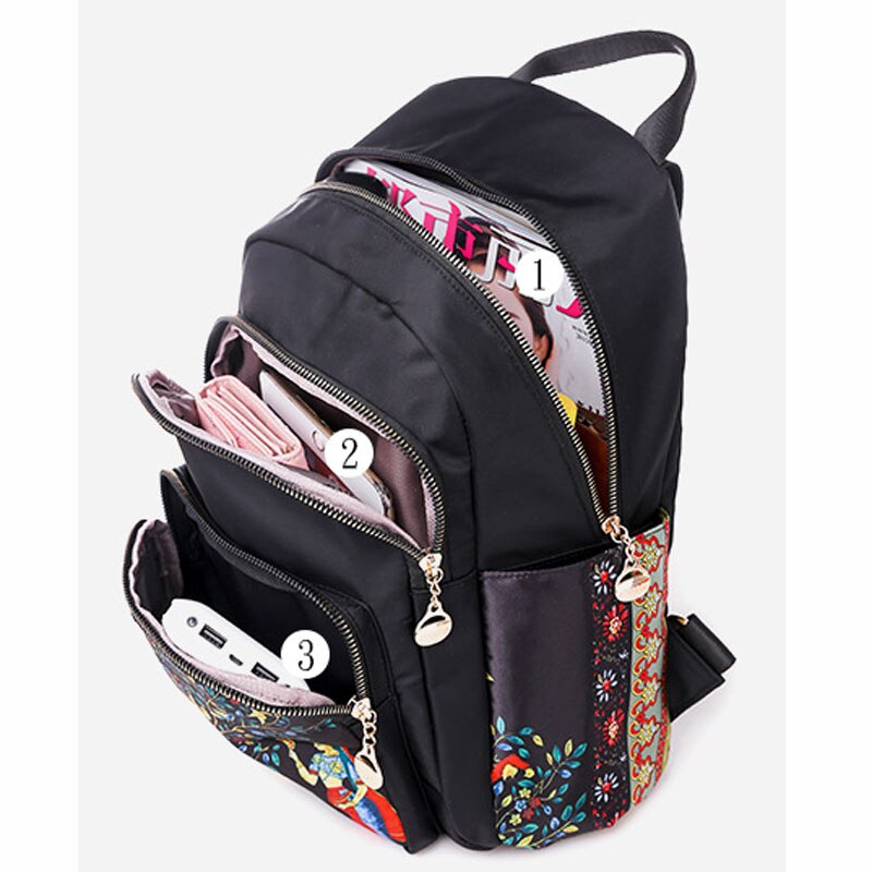 Backpack Female Multi-layer Leisure Oxford Backpack National Elephant Print Large Capacity Backpack for School Girls