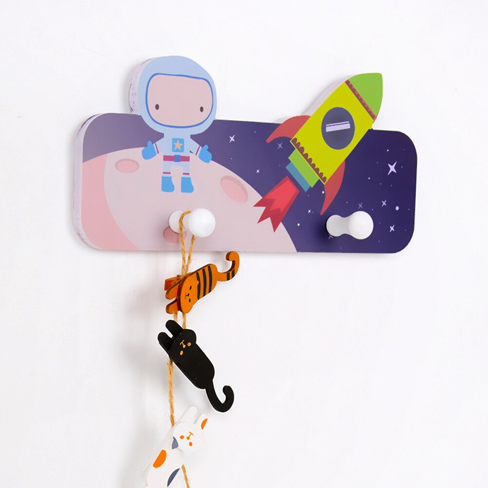 Heminredning tecknad barnrum klädkrok hattar badrum söt astronaut handdukar trä självhäftande förvaringshållare väggmonterad