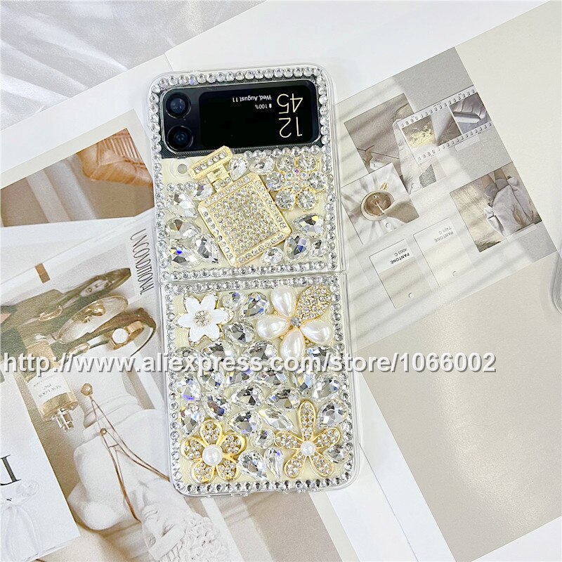 Luxury Gold Sparkle Gems Crystal Bling Hard Cases for Samsung Galaxy Z Flip 3 Flip3 Z Flip 4G/5G/ Diamond Perfume Bottle Cases: for Samsung Z Flip 3 / perume Full