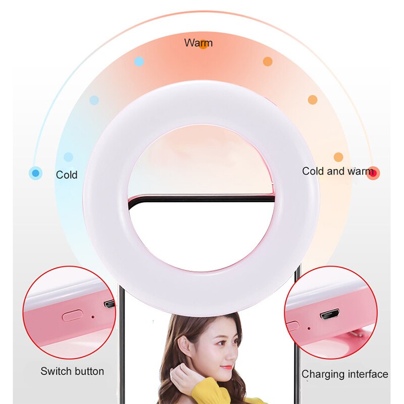 Selfie LED Lamps Selfie Ring Light For iPhone Andriod Supplementary Vlog Ring Light Selfie Fill Light Enhancing USB Charge