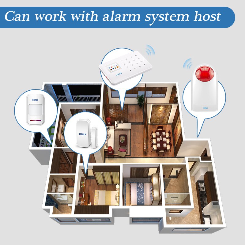 KERUI-Alarma con sirena para sistema de seguridad del hogar, dispositivo con sensor interior de trabajo y alerta inalámbrica e intermitente, tipo GSM, de 120 db, 433 Mhz, de , modelo J008