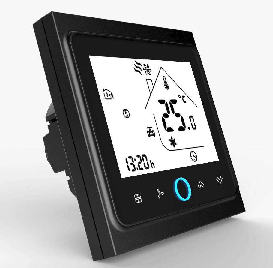 HESSWAY TUYA APP Smart Fan Coil WIFI Thermostat 24VAC for 4pipe 2Pipe Heat Cool Temp: BLACK