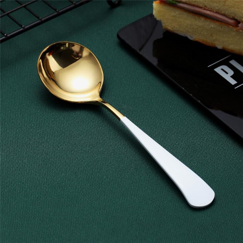 1Pc Stainless Steel Spoon Gold Plated Dessert Tea Spoon Coffee Ice Cream Spoons Gold Dinner Tableware 5 Colors