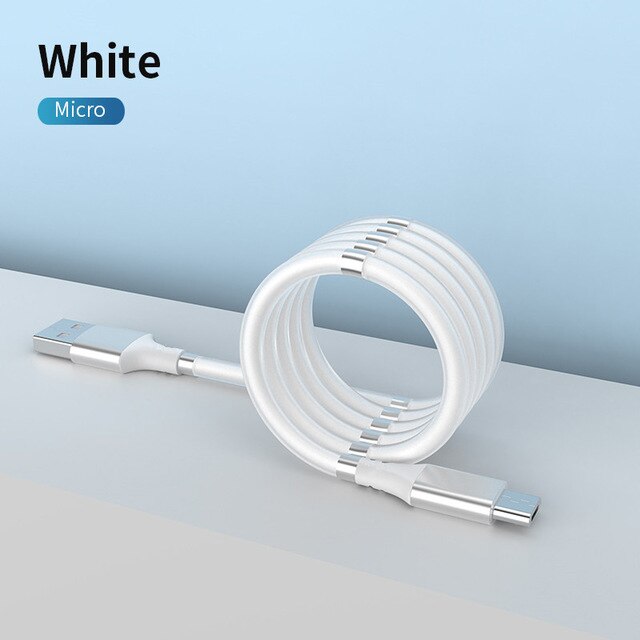 Magic Rope Magnetic 5A Data Cable Micro USB Type C Superfast Charging Cord For Huawei P50 Lite Samsung S21 Xiaomi Mi USB-C Wire: Micro USB White