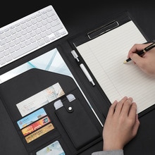 A4 faux leather file folder for documents business manager contract folder holder with refill paper clip cellphone pocket 1314B