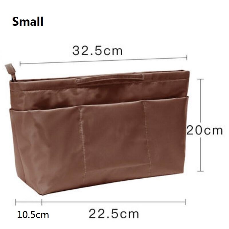 Make-Up Organizer Bag Nylon Reizen Purse Organizer Insert Cosmetiqueras Fit Grote Luxe Handtassen: Coffee Small New