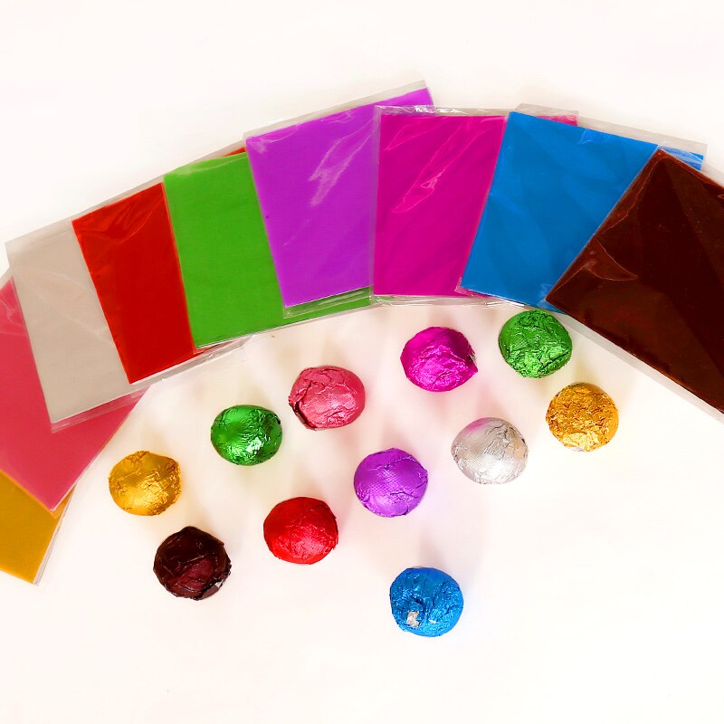 100 teile/los 8 * cm 10*10cm Bunte Alufolie Papier Schokolade Papier Süssigkeit Tee Verpackung Aluminium Folie Papier für Schokolade Brunnen
