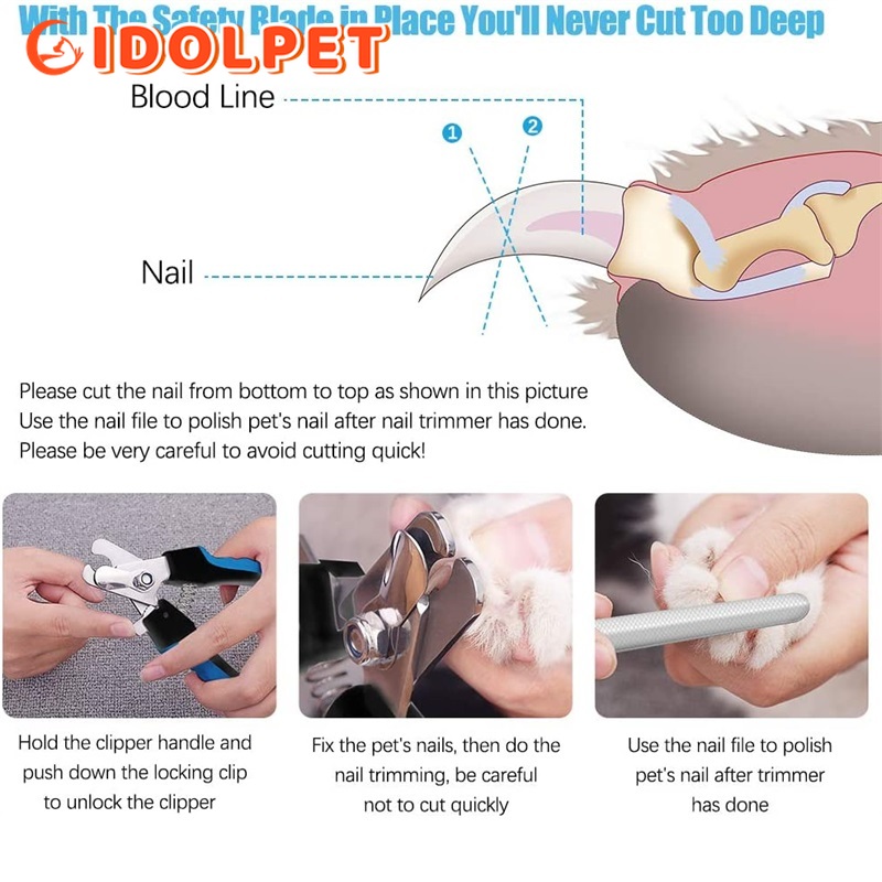 Pet Nail Clipper with Safety Guard Stainless Steel Scissors Cat Dog for Claw Care Grooming Supplies Size Fits