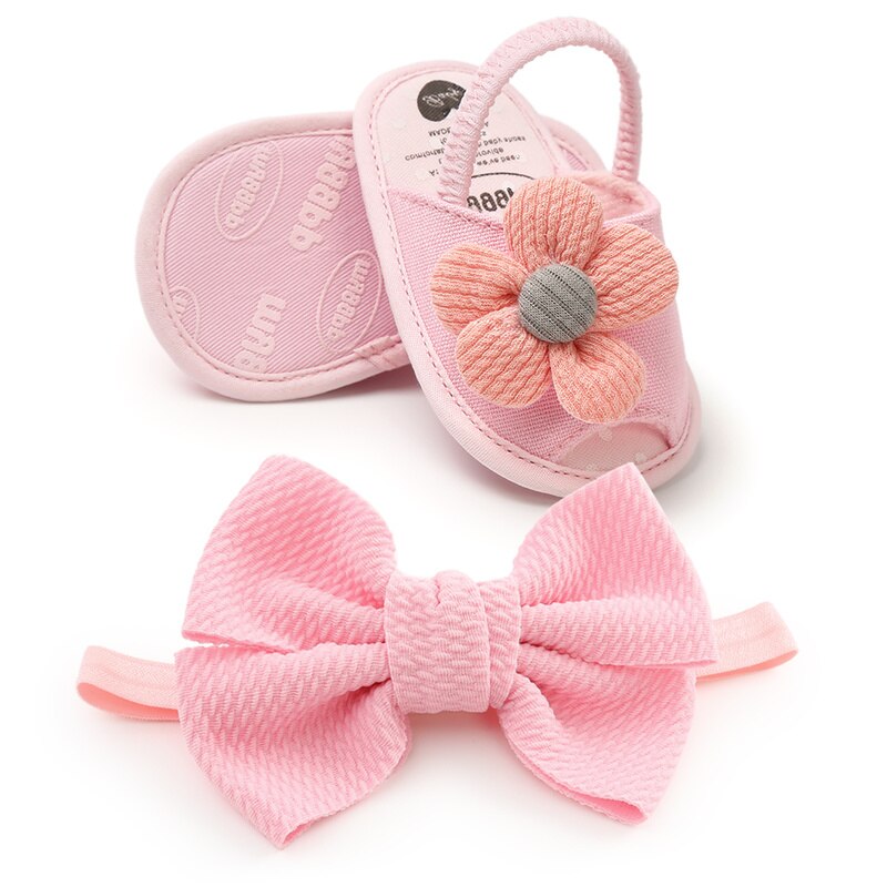 Fish mouth Sandals Baby Girls Shoes Sun Flower Newborn Bow Baby Girl Princess Sandals Cotton Shoes With Hair Band