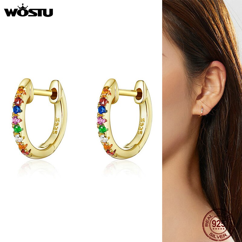 WOSTU 925 Sterling Silver & Gold Color Small Circle Hoop Earrings For Women Birthday Simple Noble Jewelry CQE498