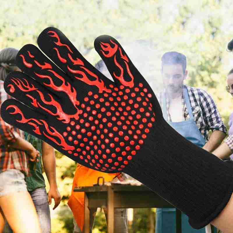 1pcs Kitchen Fireproof Gloves Heat Resistant Thick Baking Gloves Roast Barbecue Mittens Grill Wash Silicone For Bbq Oven U5M2
