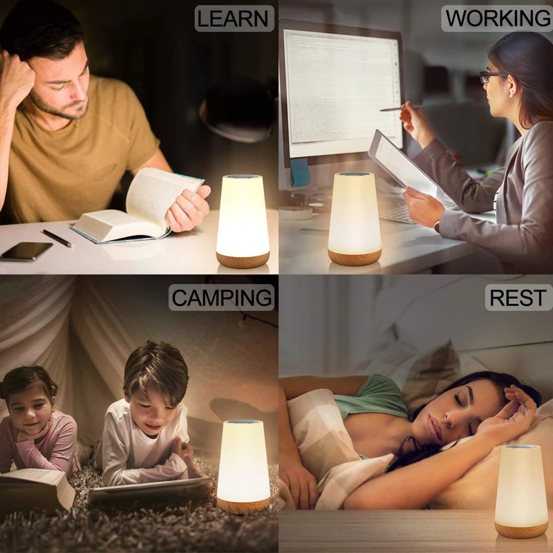 Afstandsbediening Wood Touch Kleurrijke sfeerlamp met haak Nachtkastje LED Desktop Buitendecoratie Nachtlampje