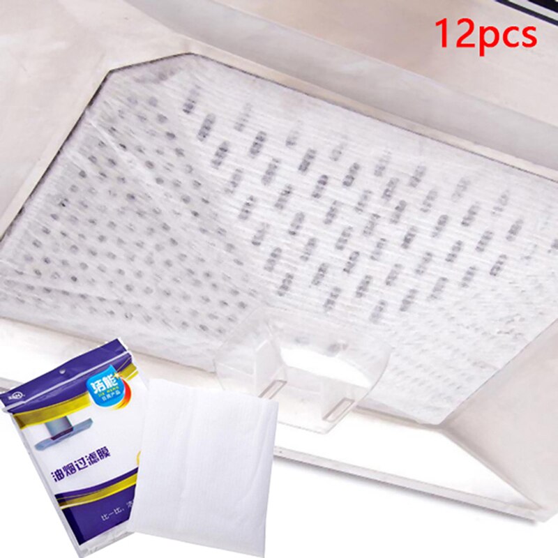 12 stk/sæt universal brug køkkenabsorberende papir non-woven anti-olie bomuldsfiltre emhætte emhætte ventilator filter non-woven