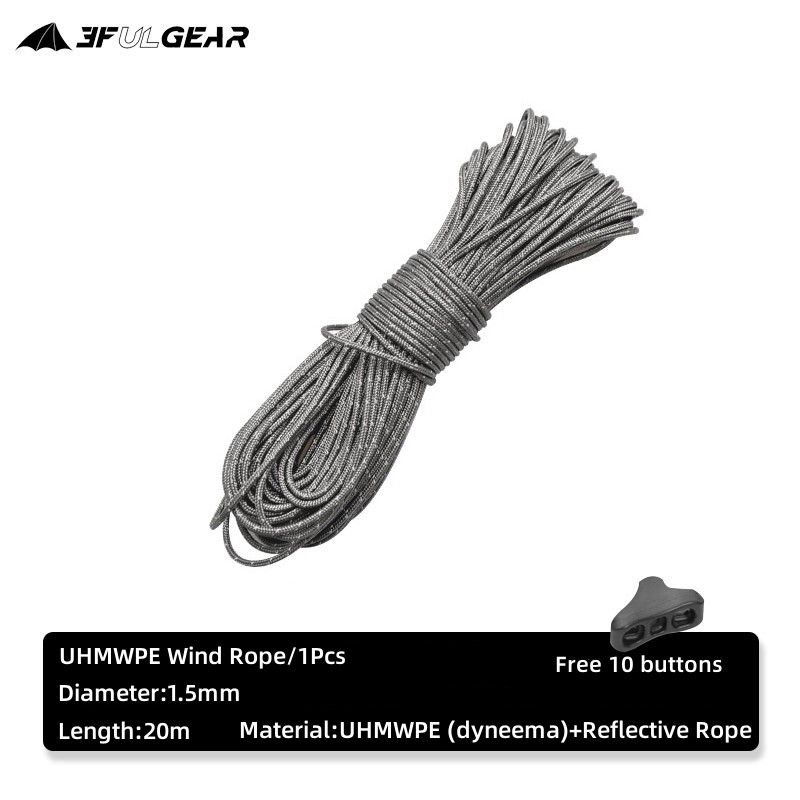 3F UL GEAR Outdoor 2/1.5MM 20 Meter Dyneema Reflecterend Touw Camping Tent Nylon UHMWPE Windtouw: Bruin