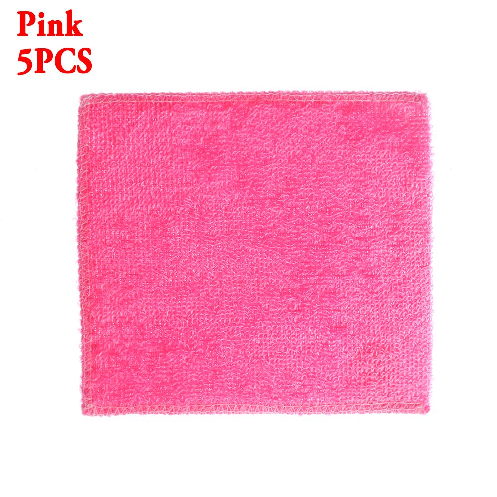 Paño antigrasa para platos, toalla de lavado de fibra de bambú, estropajo para cocina y hogar, trapos de limpieza mágicos, suministros para el hogar y la vida, 5 uds.: Pink
