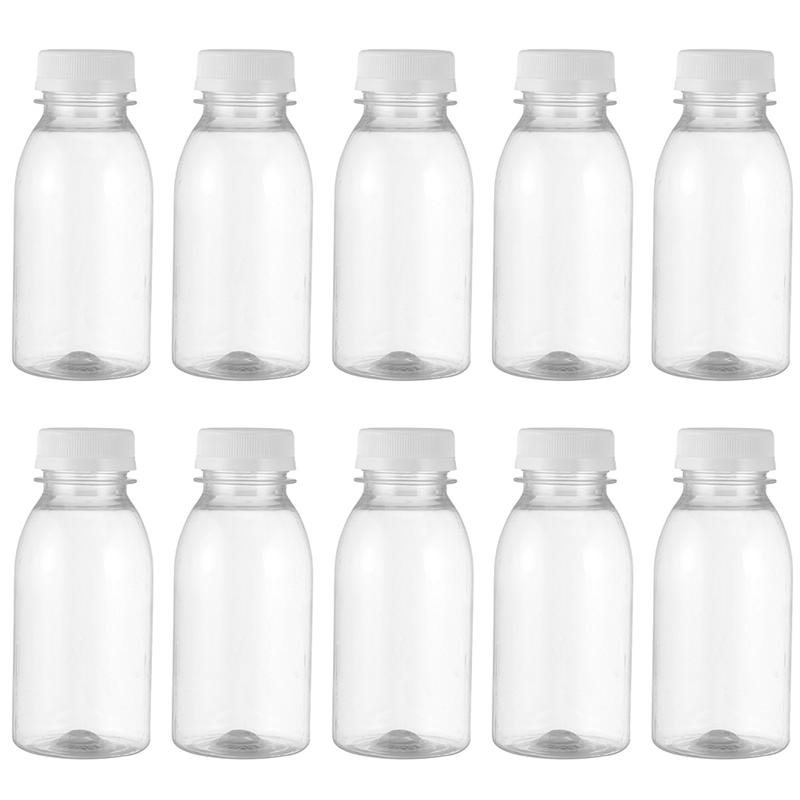 10Pcs Transparent Plastic Milk Storage Bottles Beverage Drinking Bottle Milk Beverage Drink Juice Container Empty Storage Bottle: 200ML