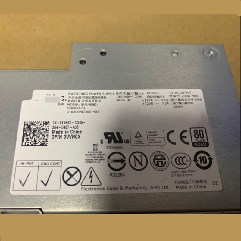 Nova FONTE de ALIMENTAÇÃO Para Dell Optiplex 9010 9020 2330 Alimentação L200EA-00 F200EU-01 D200EA-00 RYK84