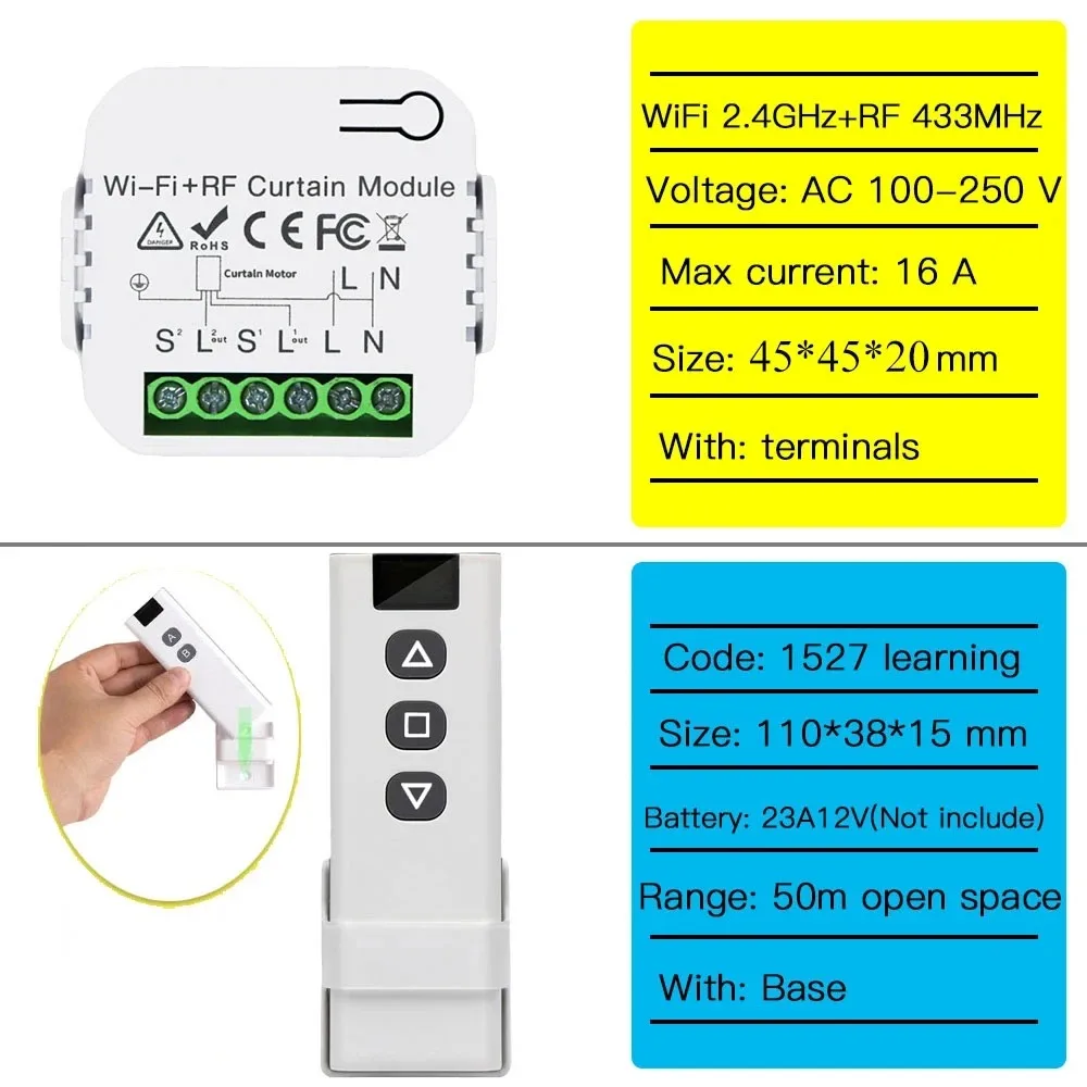 Germa tuya inteligente wifi cortina interruptor r433mhz controle remoto controle de voz com alexa google casa para persiana elétrica
