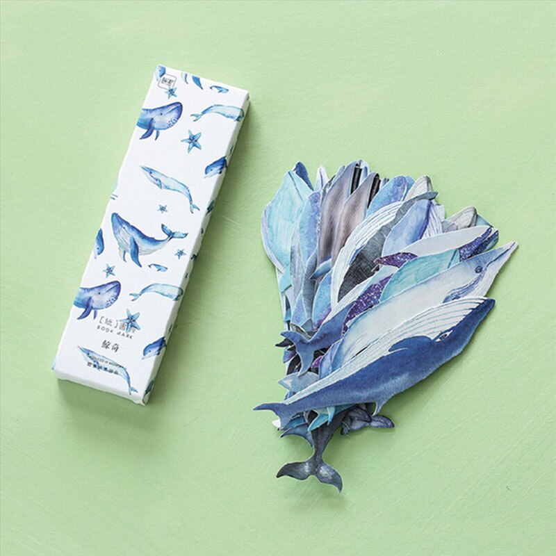 30 unids/caja kawaii ballena pez papel marcapáginas coreano lindo marcapáginas libro titular mensaje tarjeta útiles escolares papelería