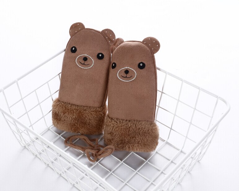 Winter kinder jongens meisjes winter handschoenen beren patroon zachte dikke sneeuwbal vechthandschoenen: Hemelsblauw