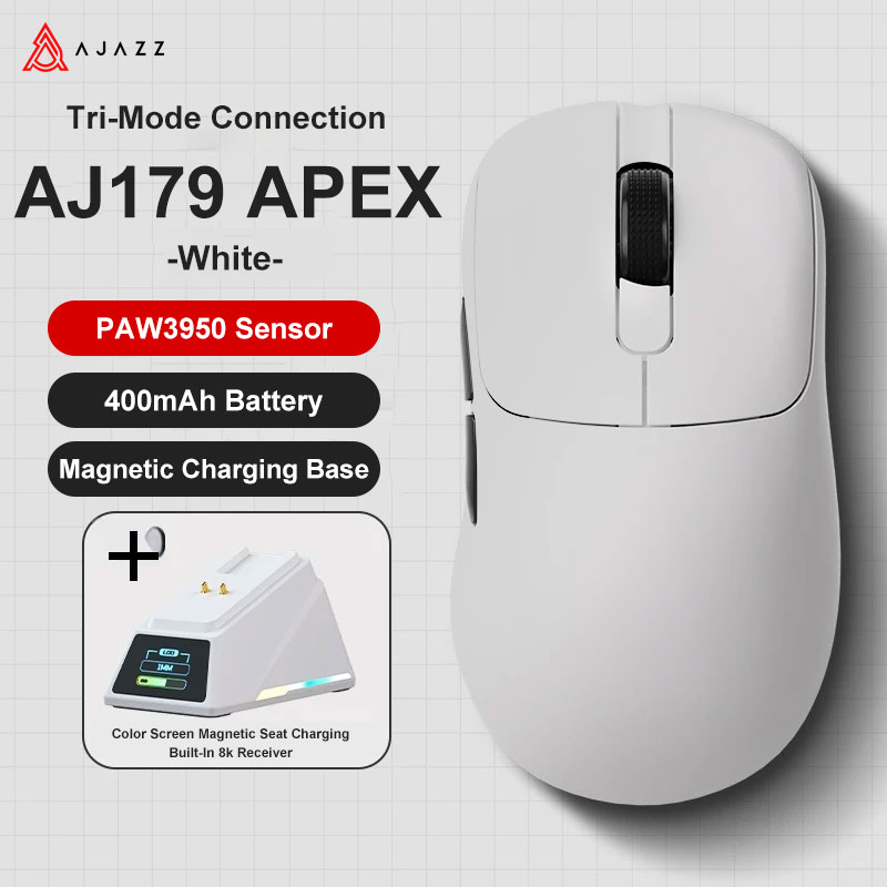 Ajazz AJ179 Apex PAW3950 Bezprzewodowa mysz do gier z stacją ładującą RGB, mysz komputerowa Macro Gamer, lekkie, ergonomiczne myszy komputerowe