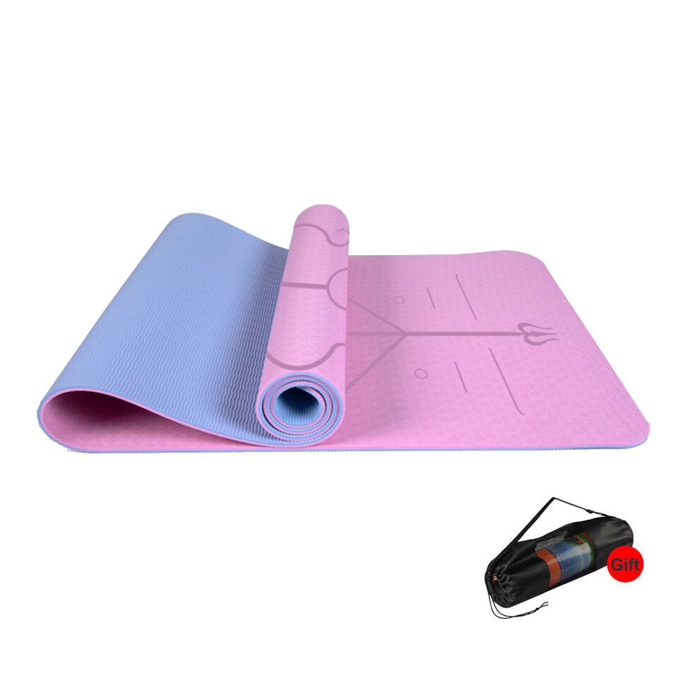 Dubbla lager 183*61*0.6cm tpe yoga halkfri matta yoga träningsdyna med positionslinje för fitnessgymnastik och pilates: A