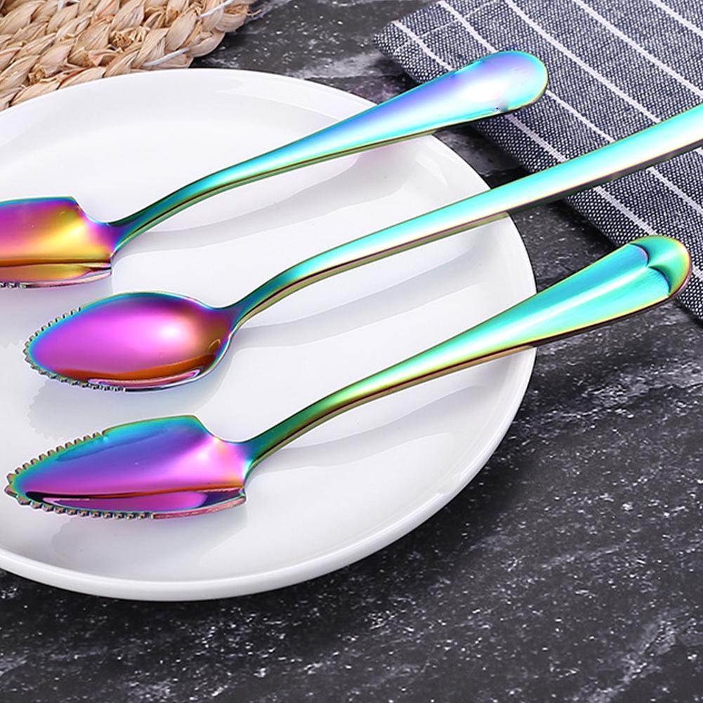 Cuillère grattoir à pamplemousse en acier, 1 pièce, dents de scie dentelées, manche multifonctionnel, préparation d'aliments pour bébés, Long bord H8H4