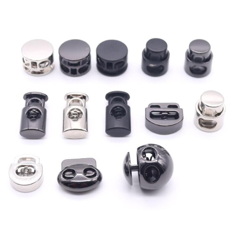 Alloy Flat Side Cord Stopper Press Lock Rope Ends Lid 2 Holes Drawstring Toggles Clip For Clothes Apparel Shoelace Accessories