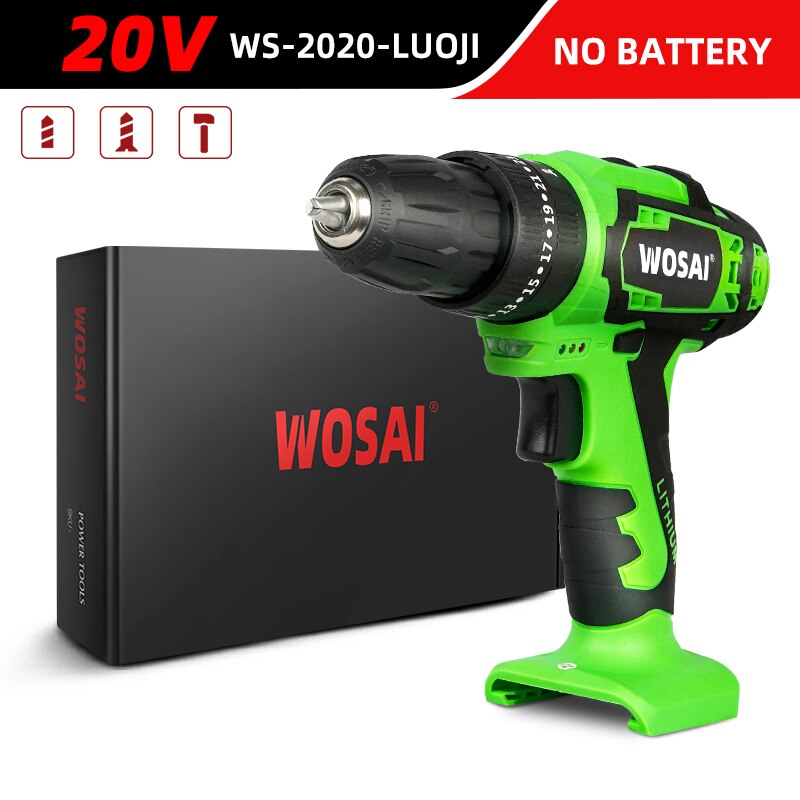 WOSAI 12V 16V 20V bezszczotkowy wiertarka elektryczna 28NM-115NM wkrętarka bezprzewodowa mini śrubokręt elektryczny wiertarka udarowa: WS-2020-LUOJI