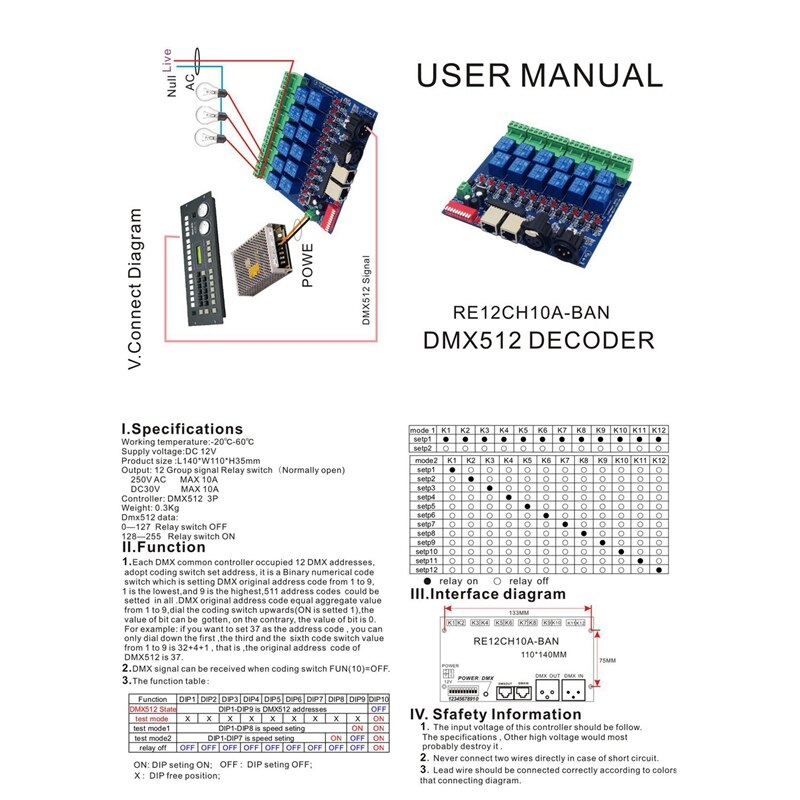 12CH Relais Schalter Dmx512 Regler DMX Relais Kontrolle LED Decoder für Licht
