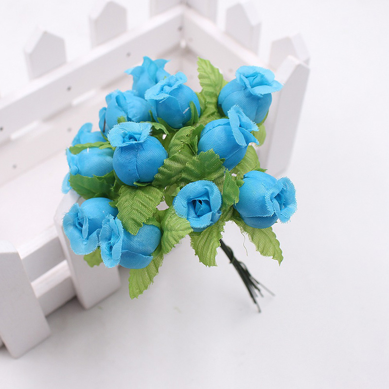 1 bukett 12 blomhuvuden mini ros konstgjord siden blomgren små rosenknoppar för hemmet bröllopsfest gör-det-själv-inredning