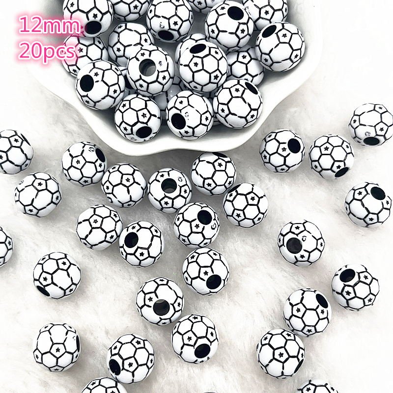 Cuentas acrílicas espaciadoras para hacer joyas, pulsera hecha a mano, 10-20 piezas, deporte, Rugby, tenis, baloncesto, fútbol, voleibol: Negro