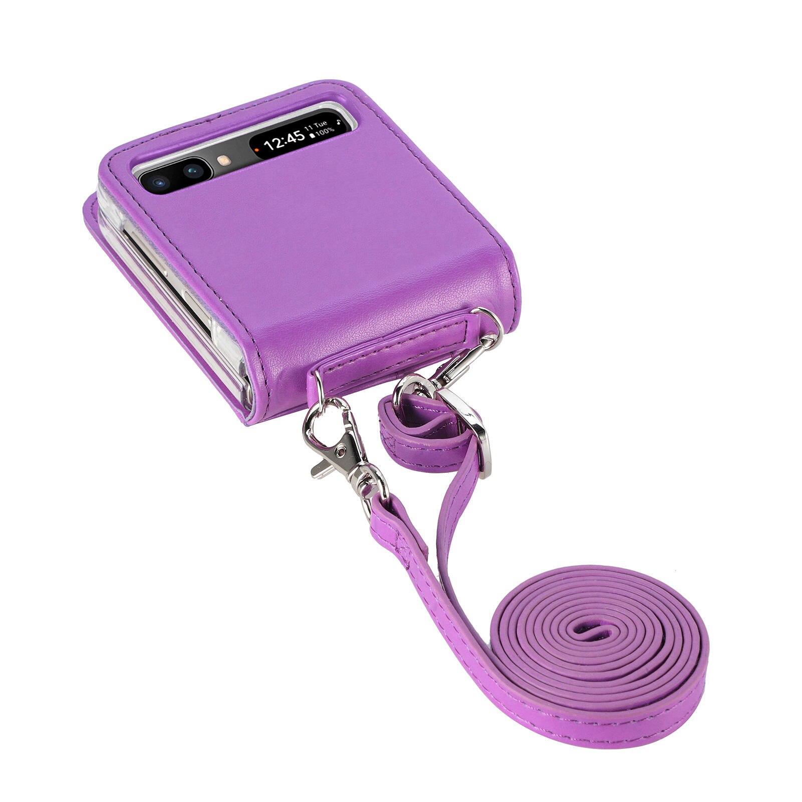 Læder pung telefonrem etui til samsung galaxy z flip 3 flip 3 5g flip kortlomme uden fingeraftryk cover fundas: Til galaxy z flip 3 / Lilla