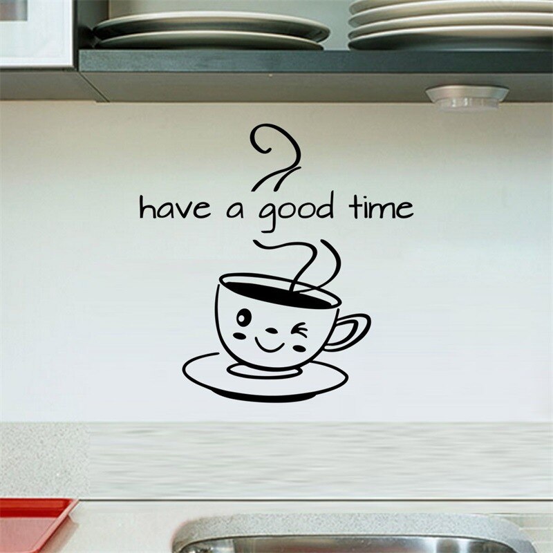 Cute coffee cup Wall Sticker living room kitchen Coffee shop Home Decoration Decal have a good time Stickers removable wallpaper