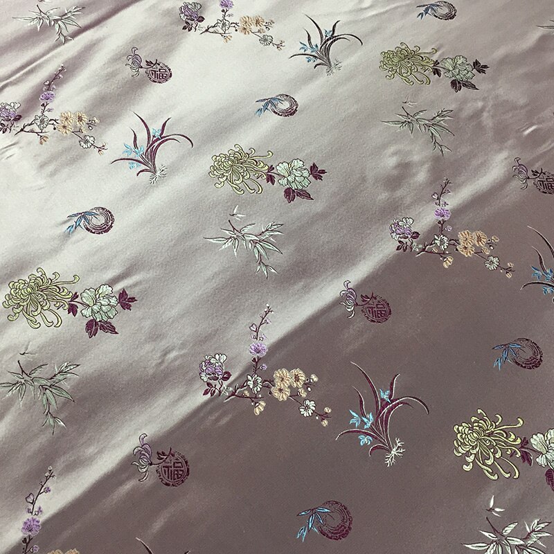 Chinese Silk Brocade Fabric Jacquard Cheongsam Costume Wedding Dress Cushion Bag Dark Reddish Purple Meilan Bamboo Chrysanthemum