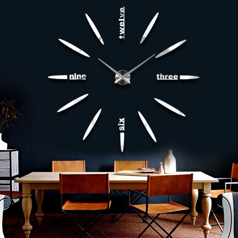 Stor 3d gjør-det-selv-veggklokke hjemmeinnredning stueklokke horloge quartz needle clocks kort speilklokke
