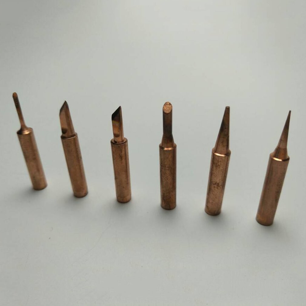 6Pcs Copper Soldering Tips Lead-free Welding Head Rework Station 900M-T Electric Solder Iron Tips Repair Tools Set